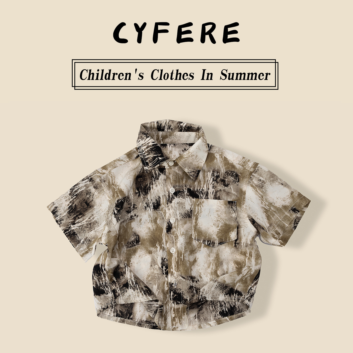 CYFERE2025夏季新款清凉冰霜个性潮流男儿童短袖衬衫港风度假风