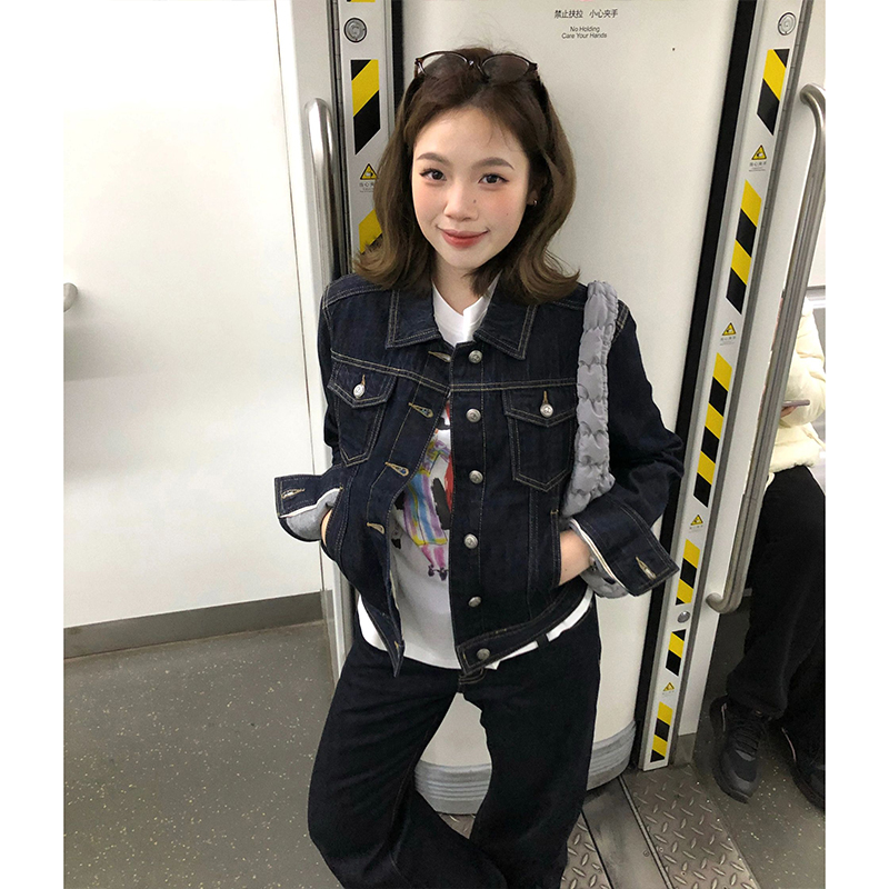 复古短款小个子牛仔外套女春秋2025新款宽松休闲百搭牛仔衣夹克潮