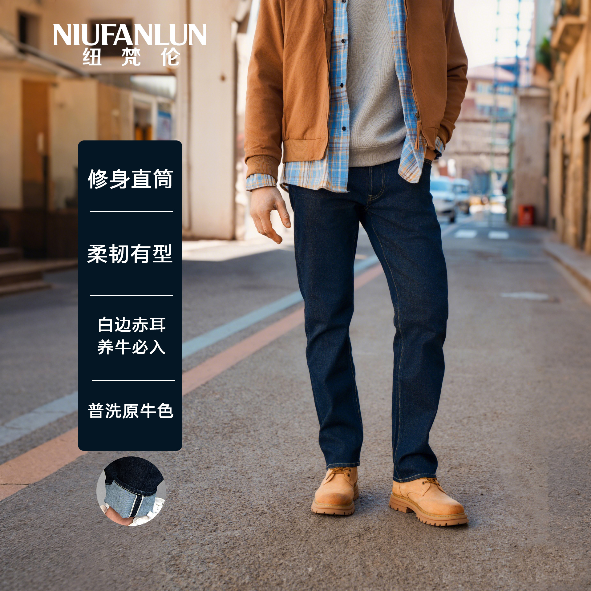 【赤耳丹宁原牛】纽梵伦男士高端赤耳丹宁牛仔裤直筒新款重工水洗