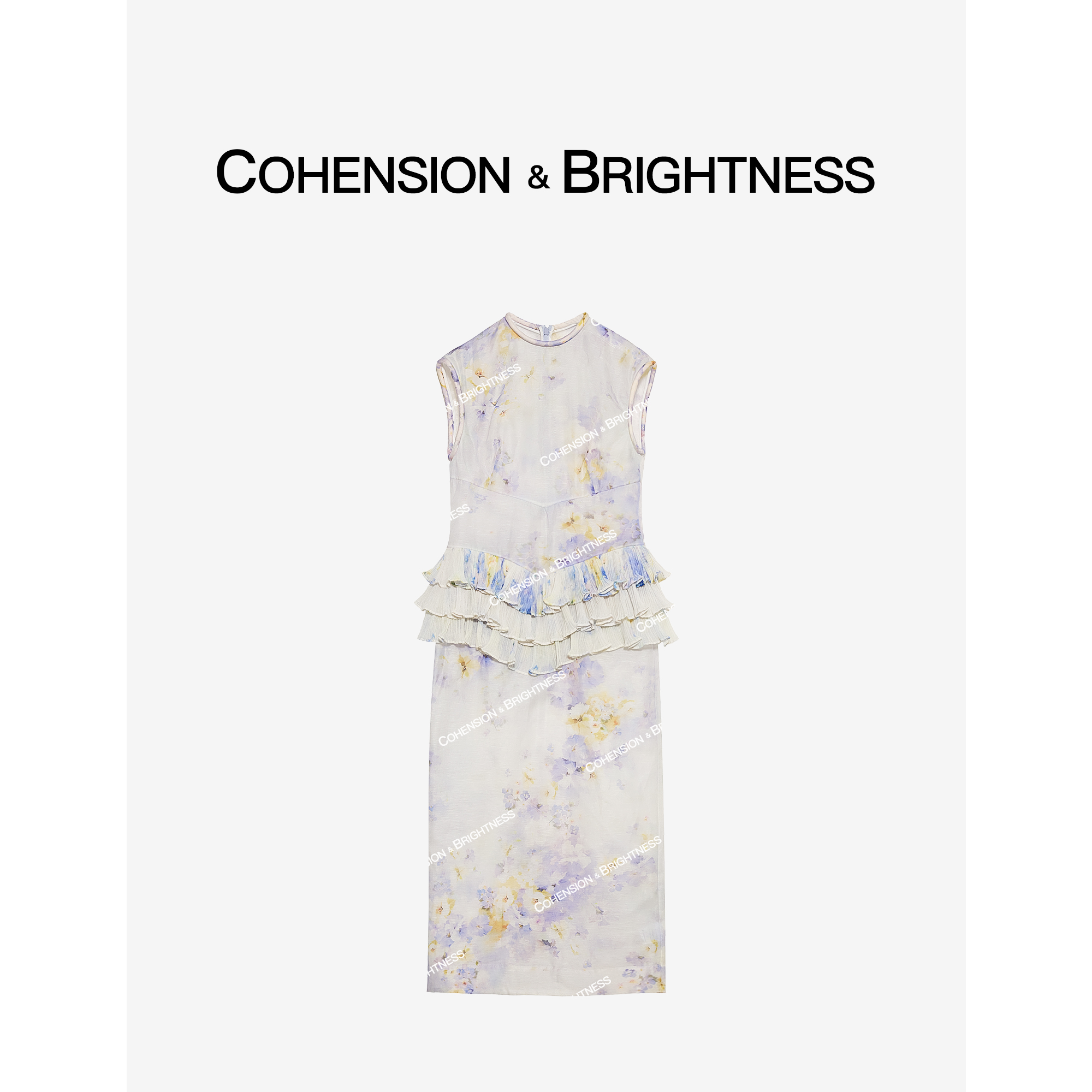 凝慧真的好【独宠蔷薇】夏季高奢名媛花瓣圆领无袖印花连衣裙LR222