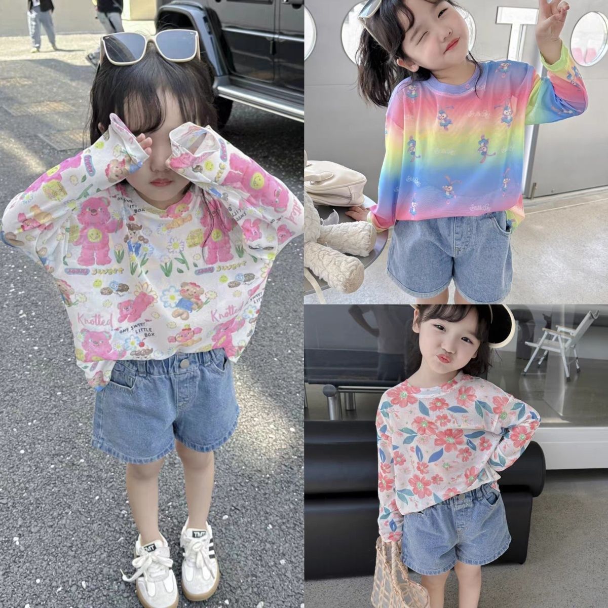 女童夏季防晒T恤2024新款女宝宝洋气时髦外穿打底衫儿童防晒衣潮