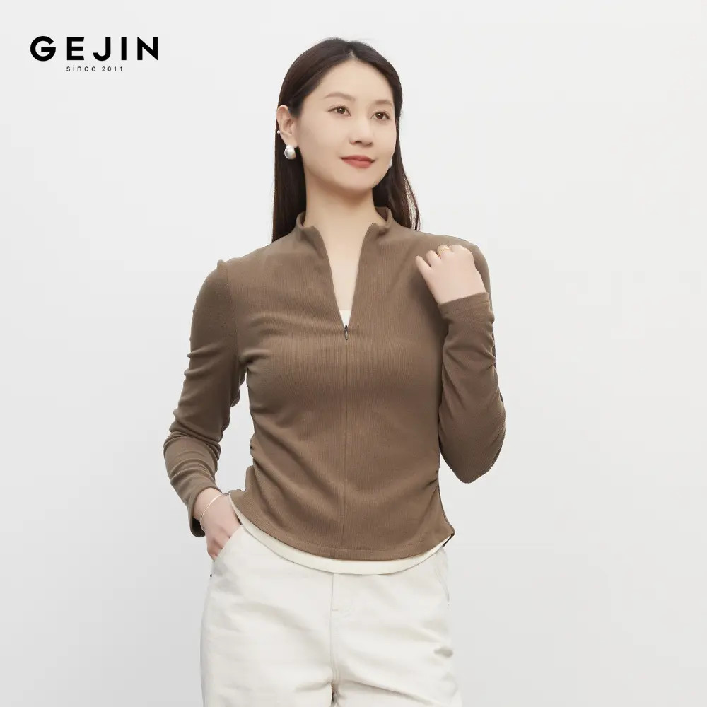 GEJIN/歌锦秋季新款立领撞色时尚修身休闲百搭长袖针织9332520328