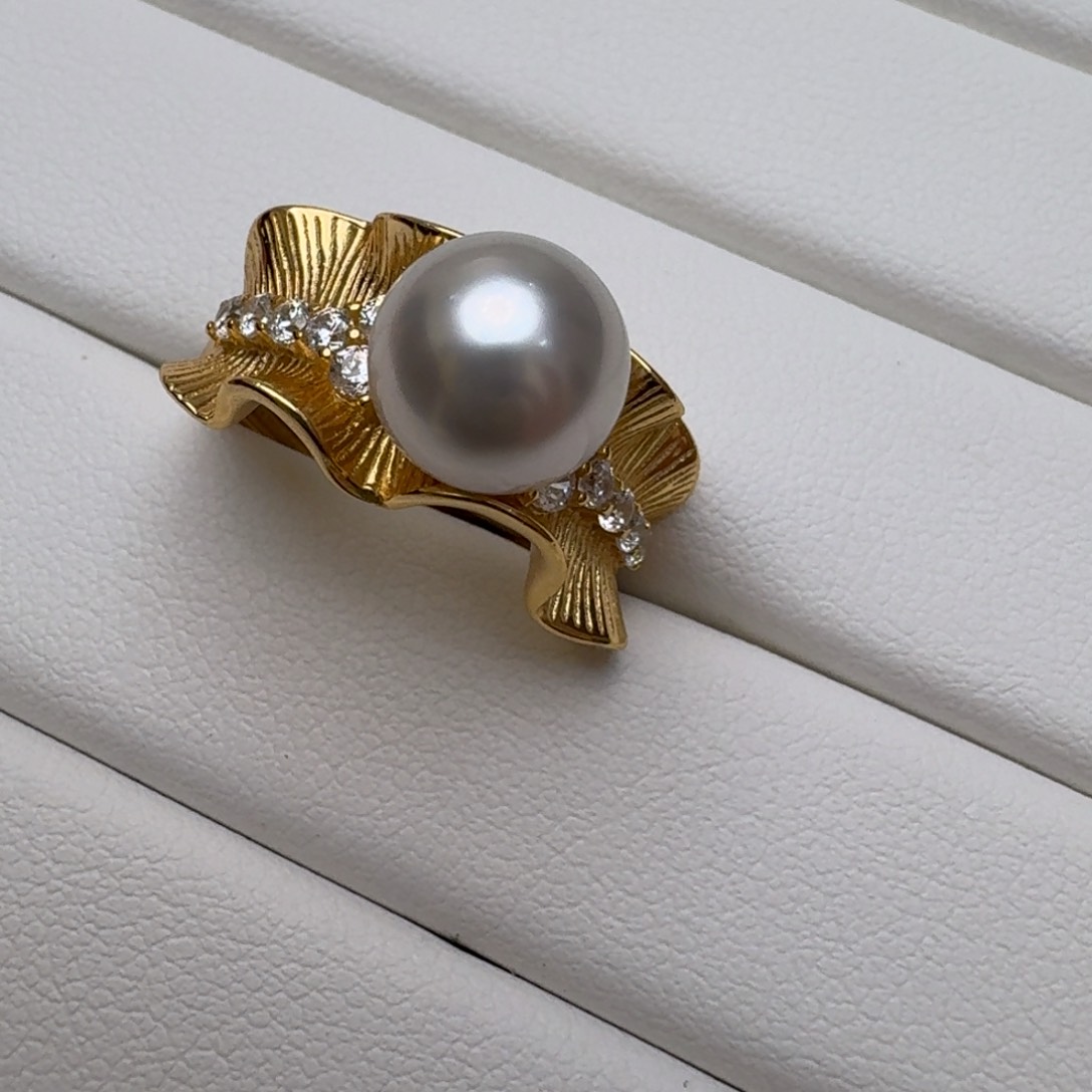 海水珍珠戒指银S925镀金镶嵌
