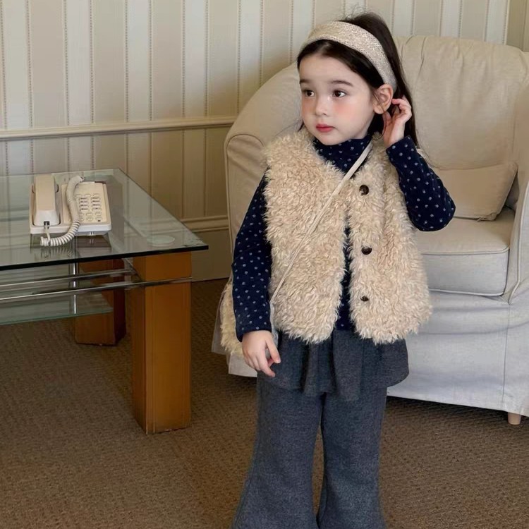 女童毛毛马甲套装2025秋冬新款儿童洋气时髦马甲打底衫女宝宝