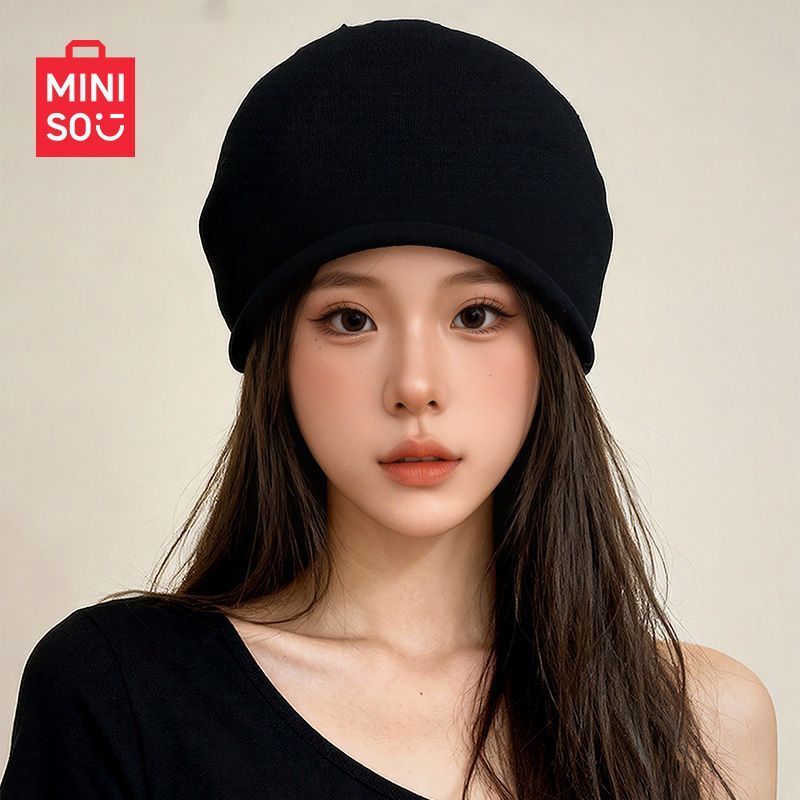 MINISO名创优品大头针织堆堆百搭帽男女显脸秋冬季保暖情侣包头帽