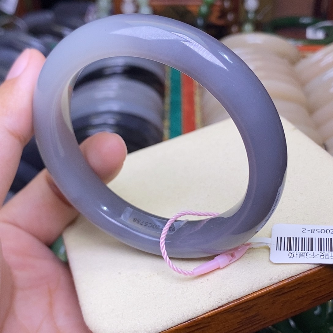 和田玉手镯未镶嵌烟紫老料收藏毕业级手镯58