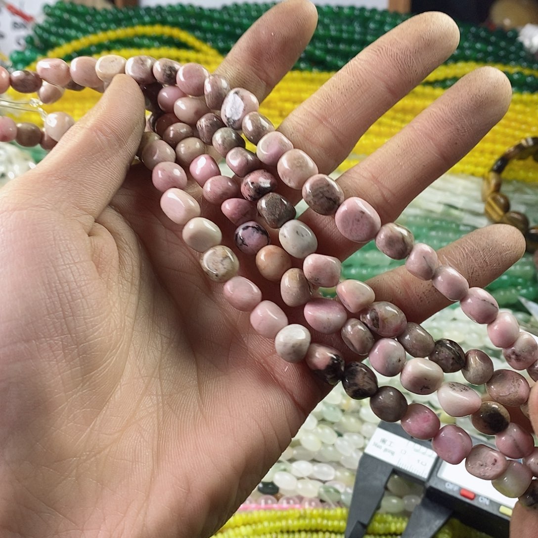 玛瑙/玉髓珠宝半成品合金一条天然蔷薇石不规则D496