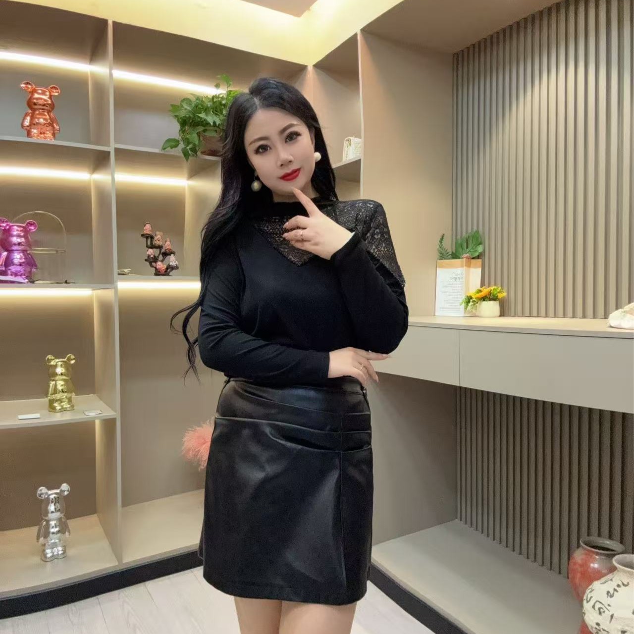 秋季打底衫-檬 8131时尚潮流拼接镂网拼接气质款胖MM大码女装新款