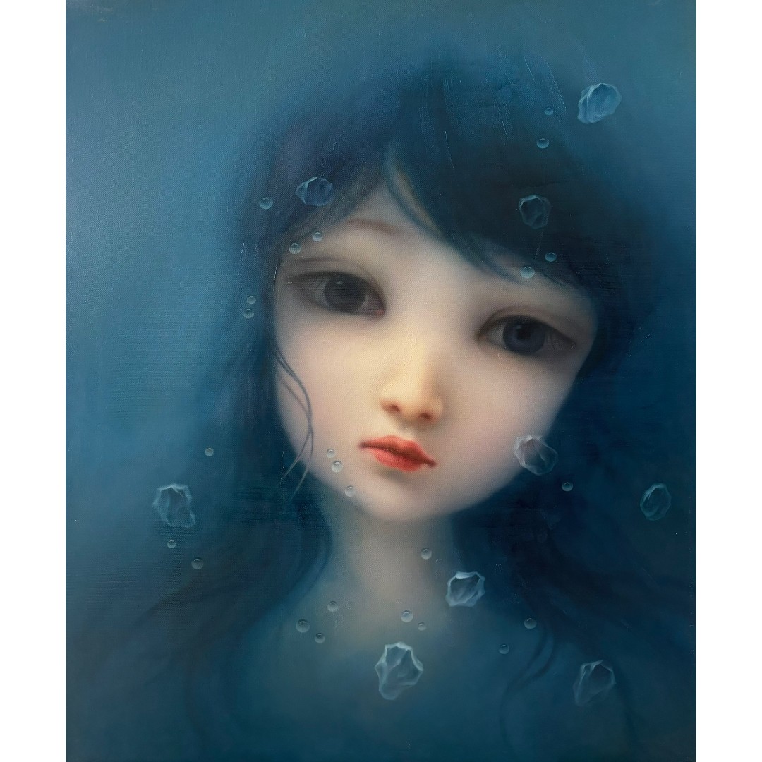 9003孙齐《蓝色的沉思》原创手绘油画人物题材120*100cm适合收藏