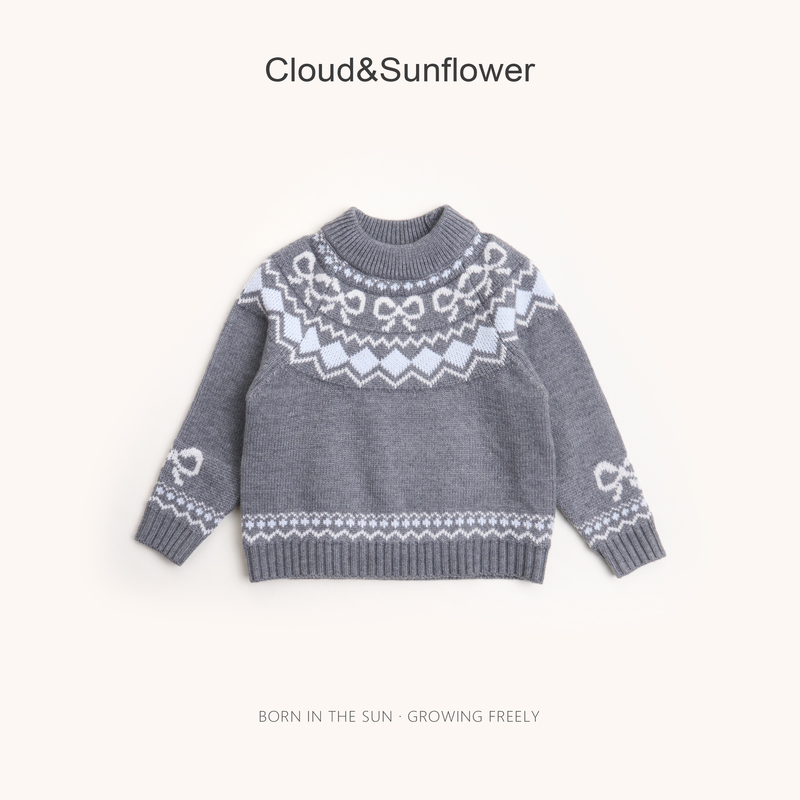 【云朵小葵】女童冬季新款年款爆款时尚圆领蝴蝶结保暖毛衣555520