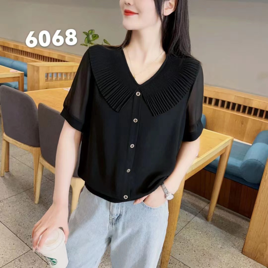 邹先森6068-29夏季妈妈款短袖雪纺衬衫女新款夏上衣设计感衬衣