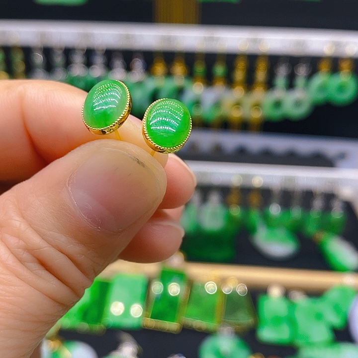 翡翠耳饰18K金镶嵌耳坠