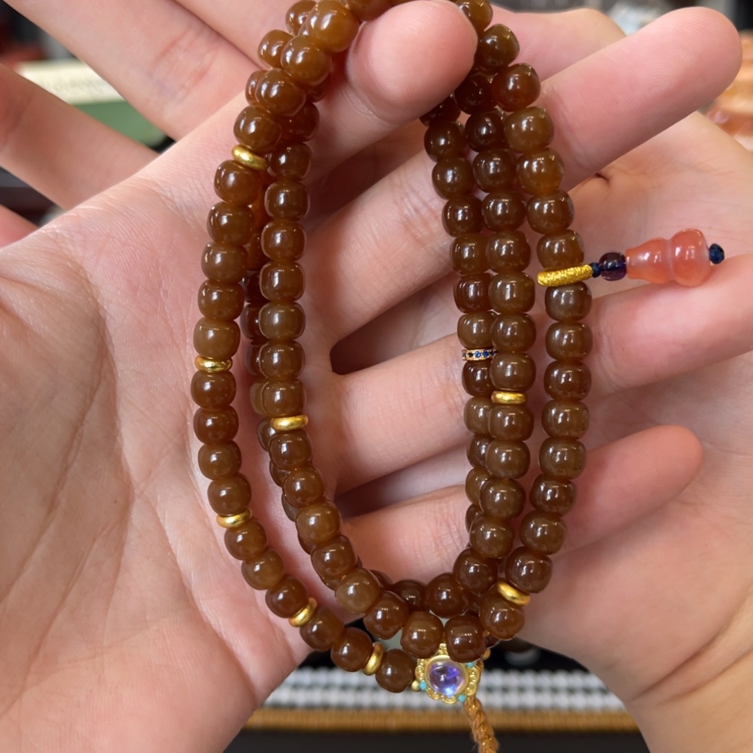 和田玉（糖玉）未镶嵌手链金山全糖7mm老型108珠串