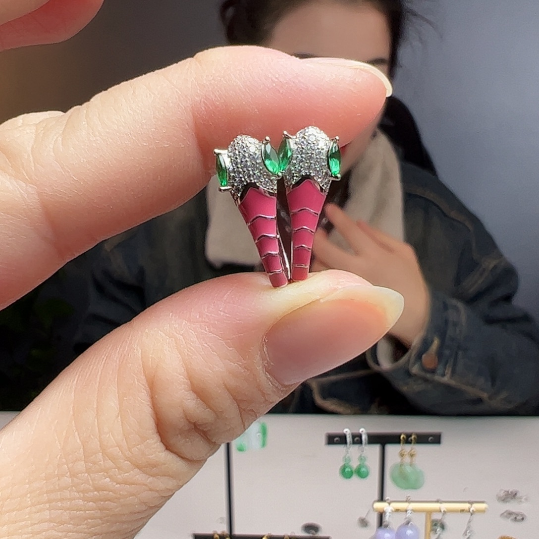 翡翠银S925镶嵌耳饰