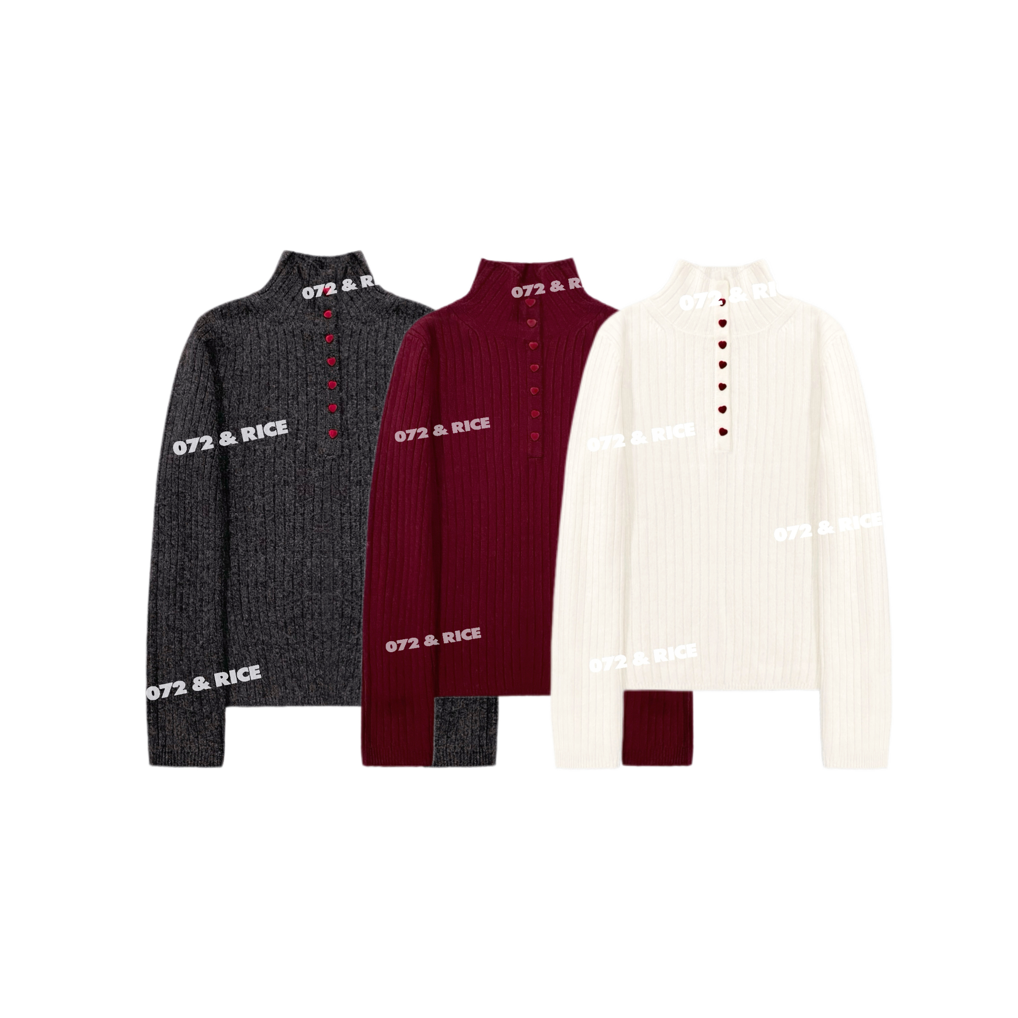 072 & RICE【爱心扣】100羊毛 秋冬休闲立领长袖针织衫 32RP6935