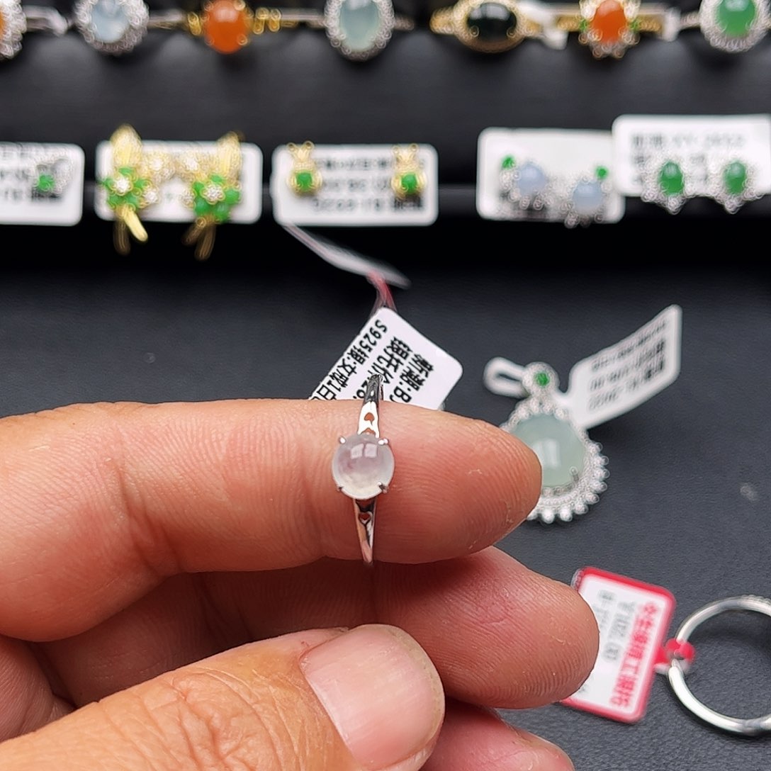 翡翠戒指银S925镶嵌缅甸天然A货翡翠女戒指