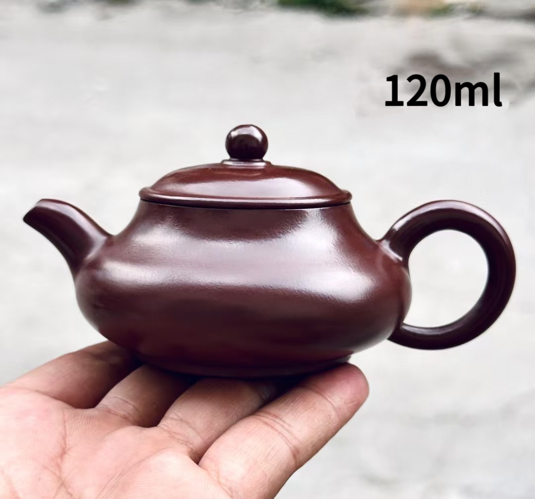 紫泥明炉壶120ml潮州正宗手拉壶原矿朱泥功夫茶器茶壶全手纯手工