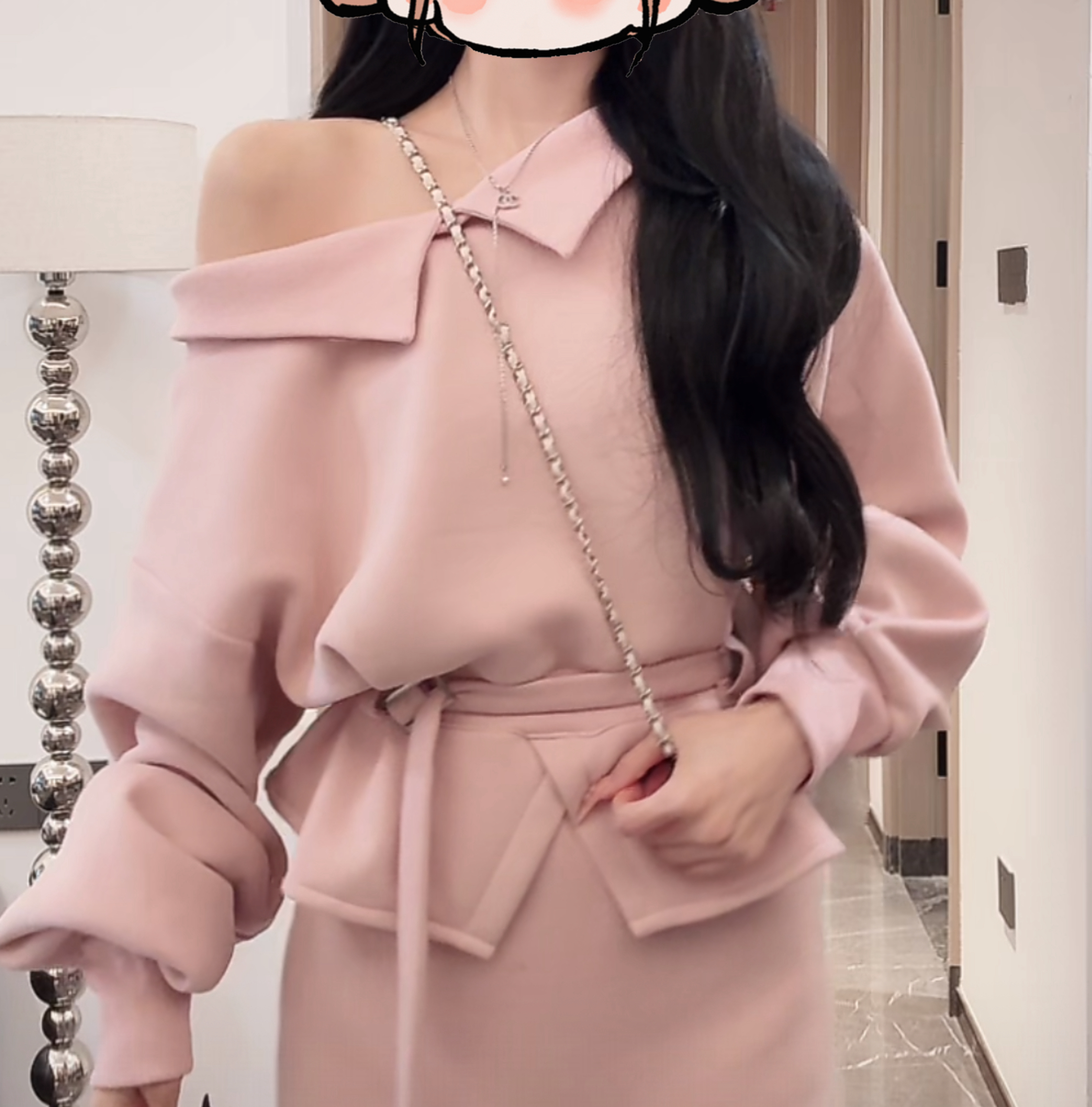 单独卫衣淡粉色加绒漏腰卫衣