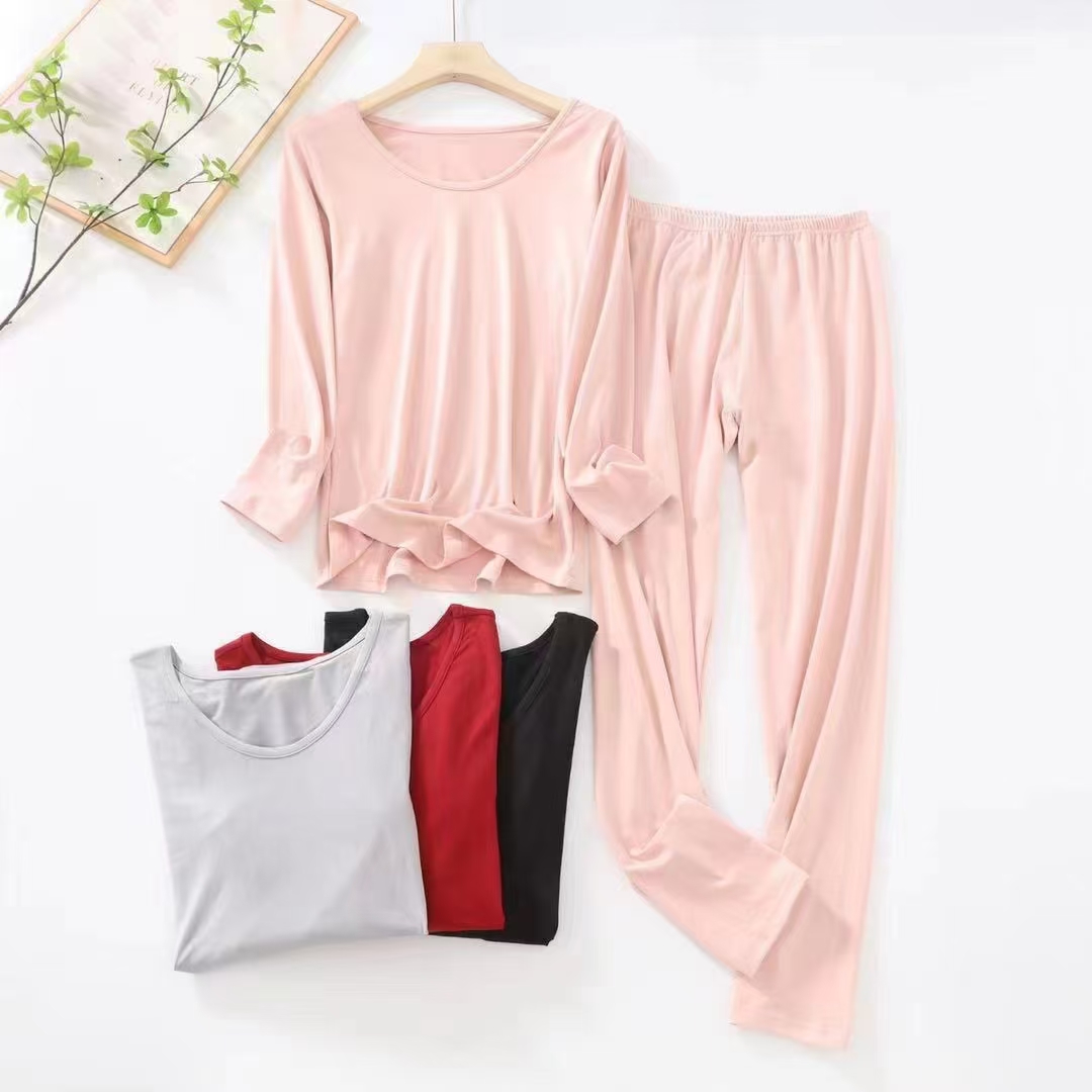 工厂清货  女款韩版牛奶丝秋衣套装 自发热