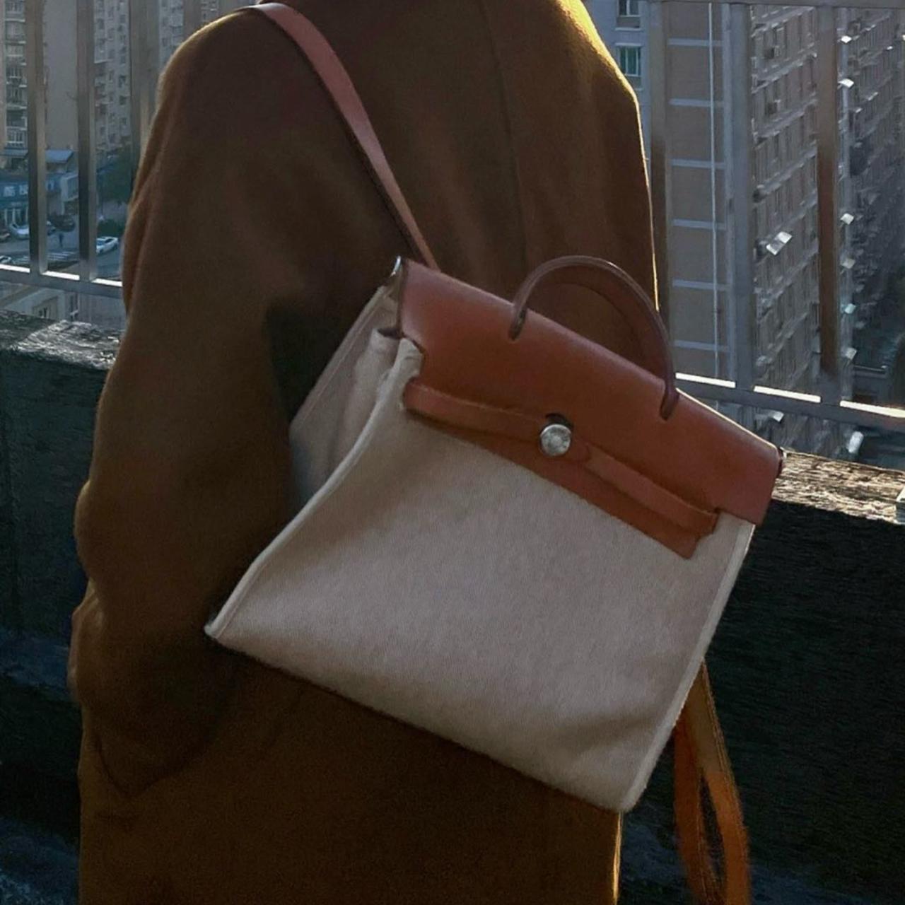 大吉中古/Hermes爱马仕米色拼棕Herbag30双肩包