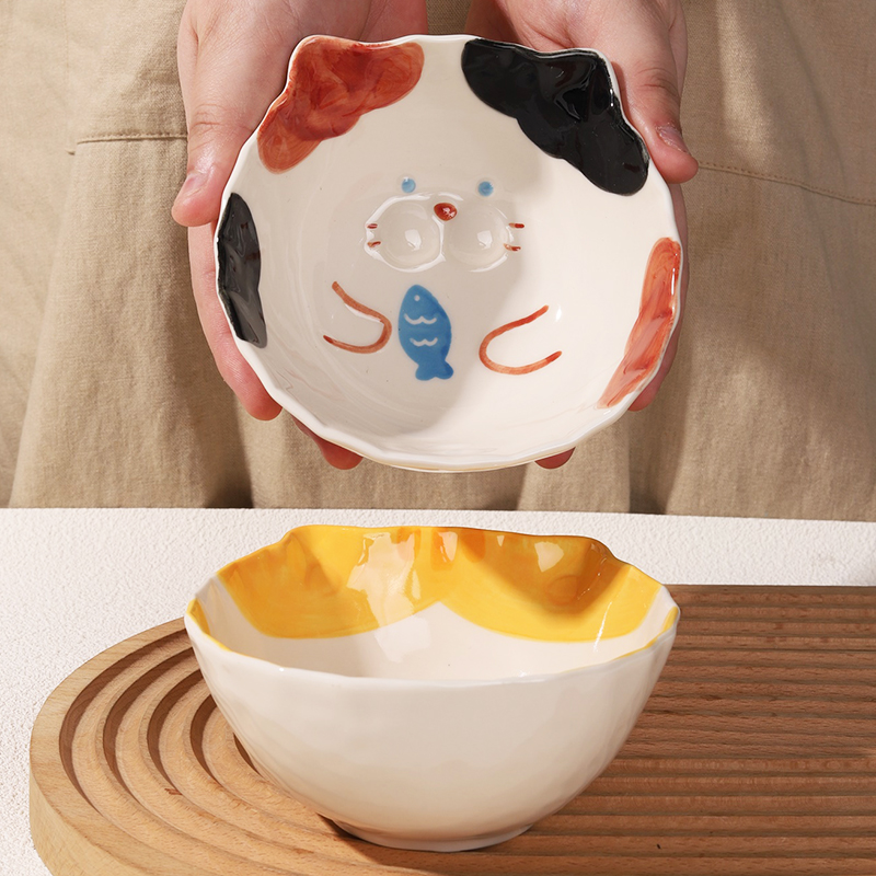 嘟嘟猫咪可爱卡通高颜值吃饭碗陶瓷碗家用2025新款米饭碗网红餐具