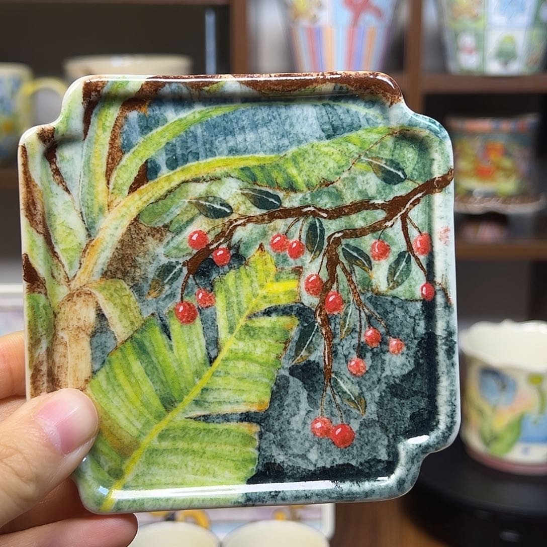 陶摆件原创手绘高温釉下彩