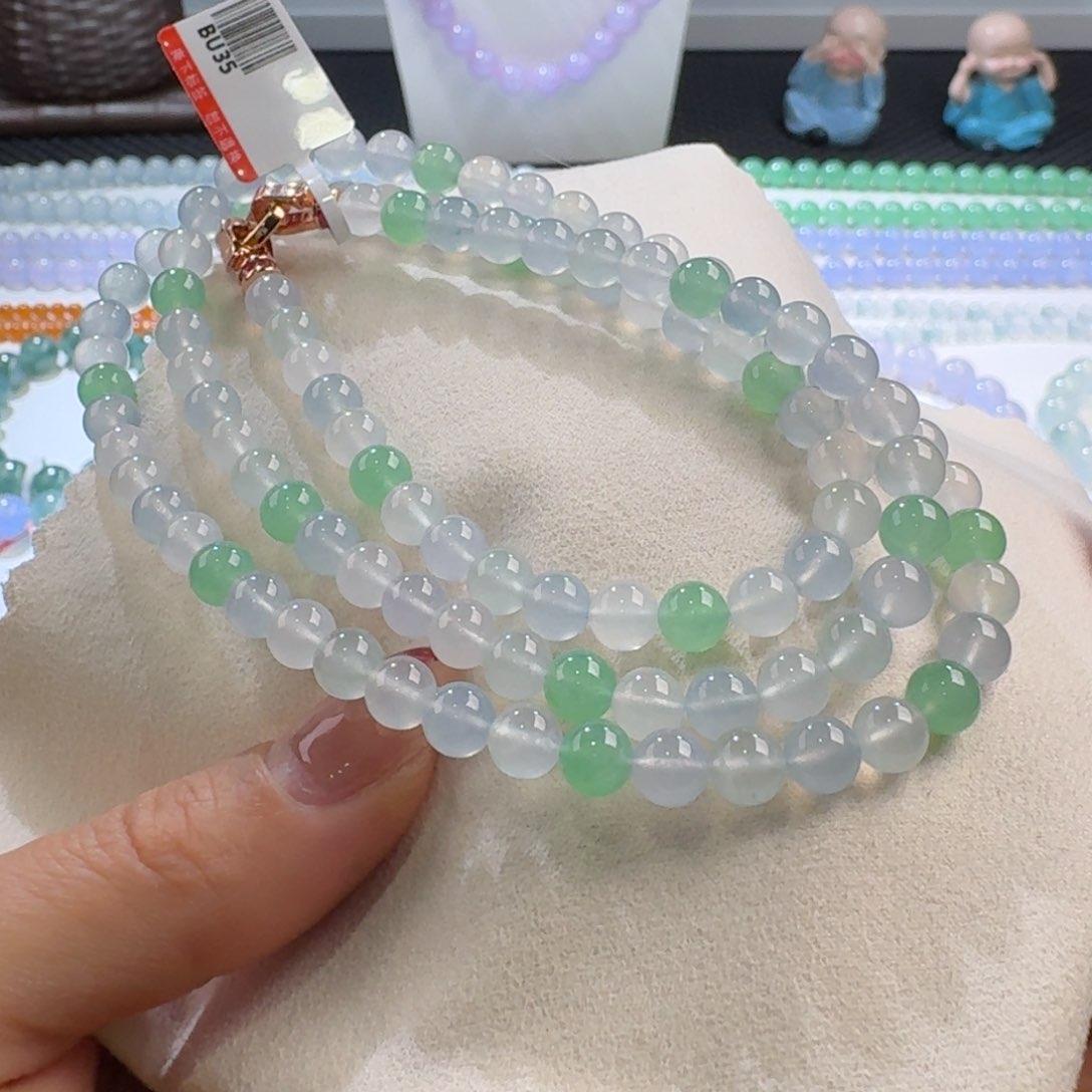 翡翠手链未镶嵌新款力推高冰梦幻渐变108长串6mm