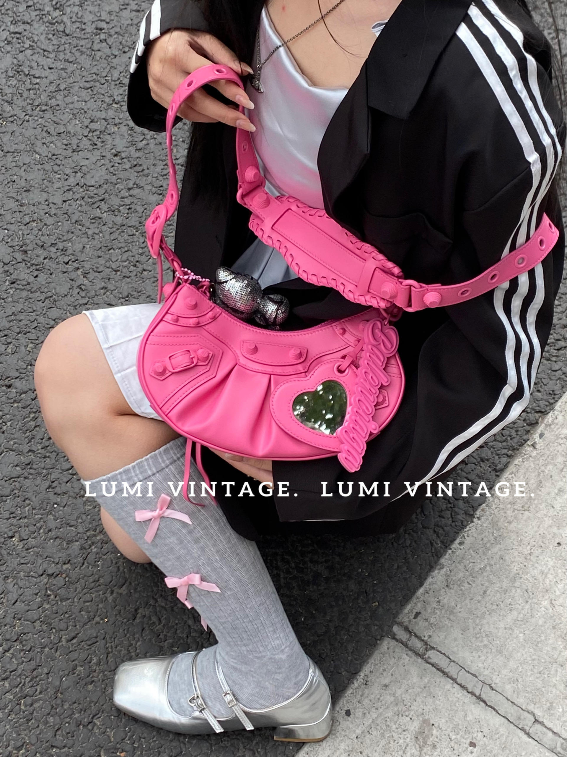 95新 Balenciaga/巴黎世家 芭比粉光面皮xs单肩包97457588