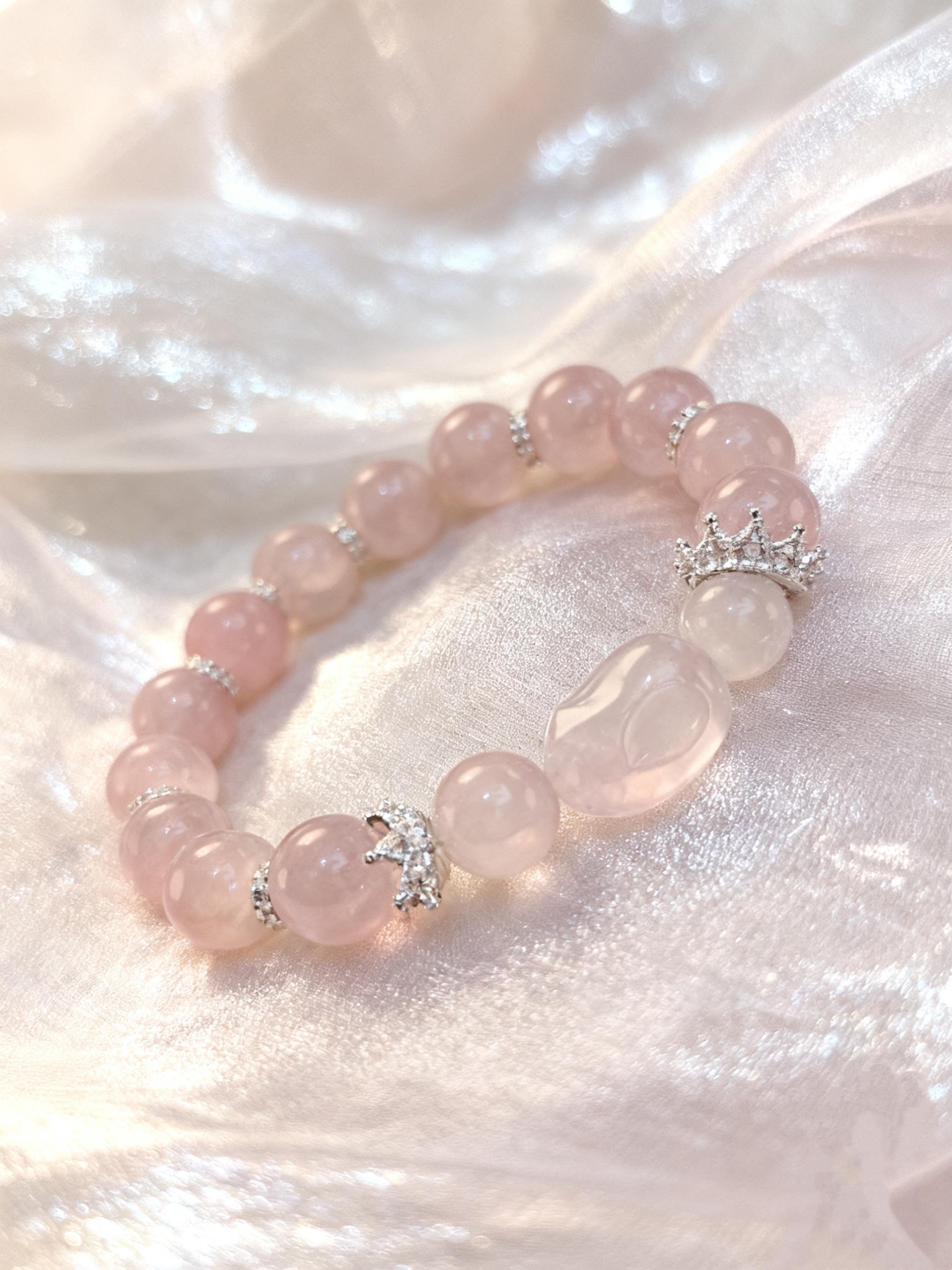 纯天然粉水晶10mm手串女款招桃花转运珠闺蜜礼物仙女气质精致手链