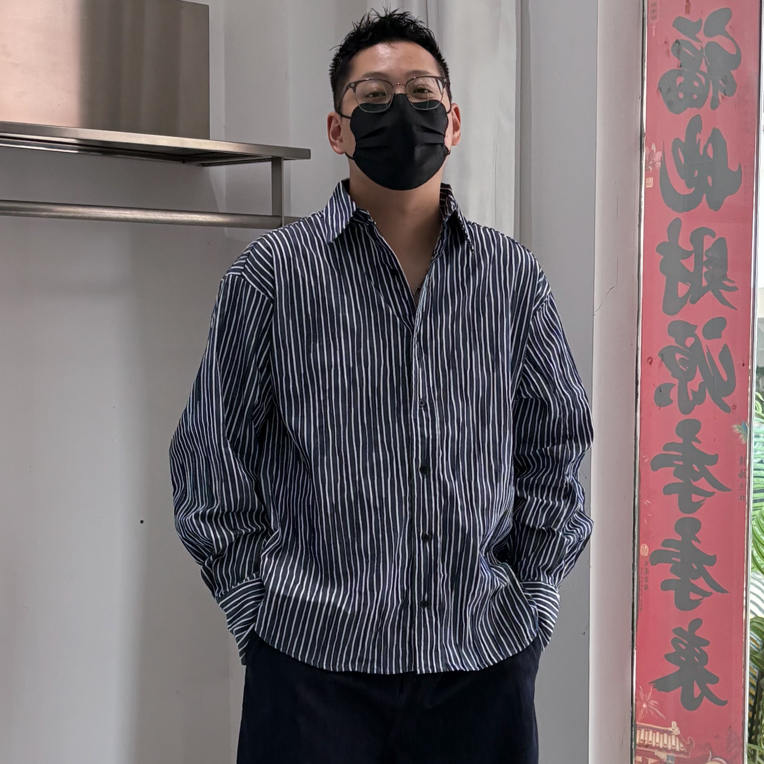 美式复古经典黑白条纹长袖宽松衬衫男女款高级感衬衣