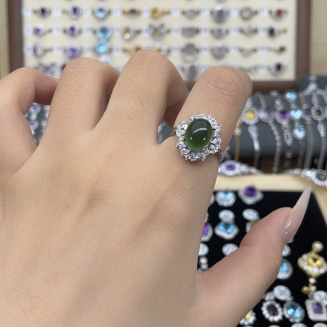 长***凤岫玉银S925镶嵌戒指