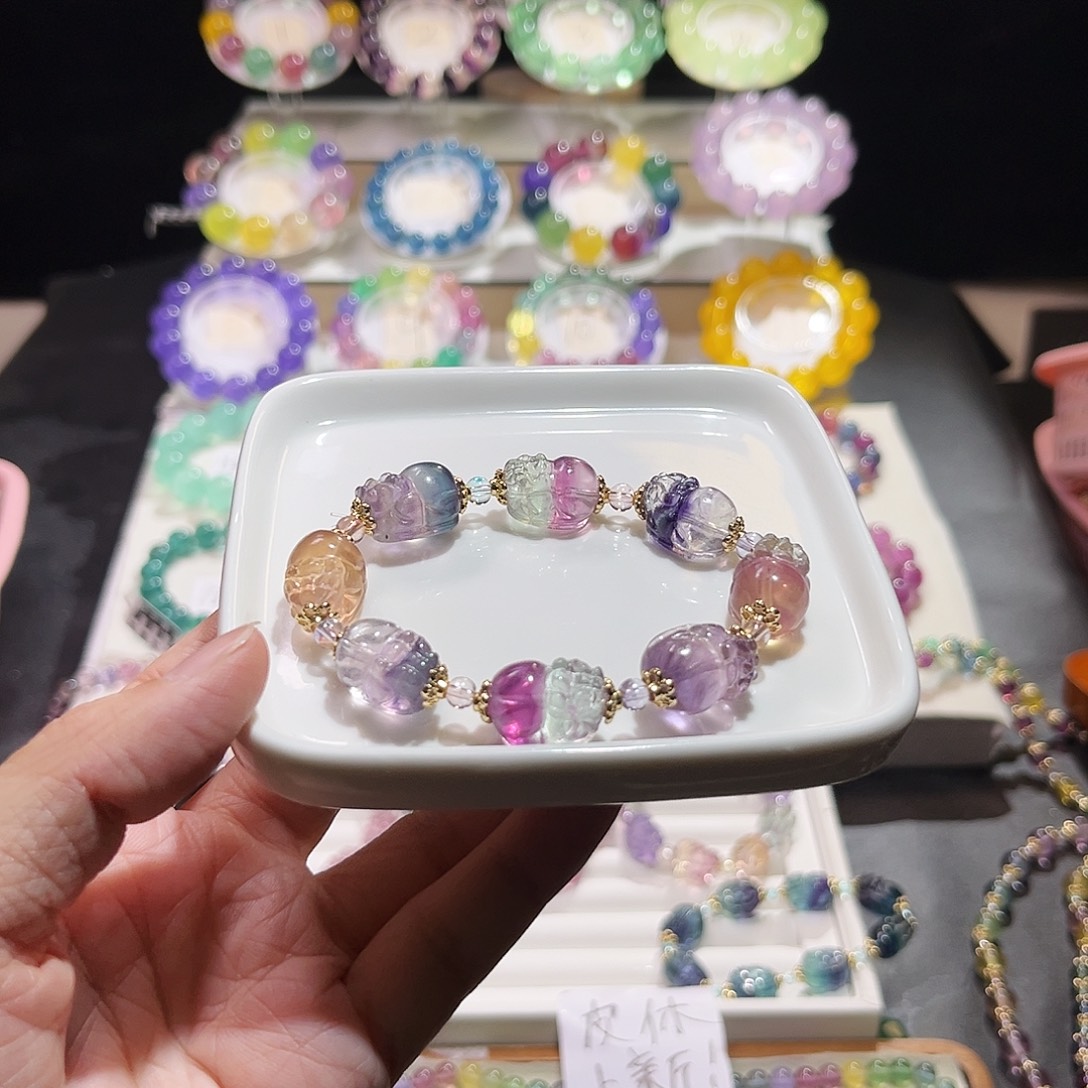 未镶嵌萤石手串西瓜千层貔貅11加