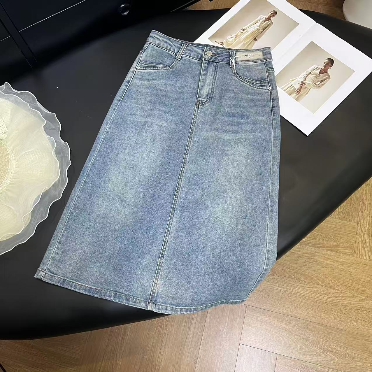 夏季韩版高腰遮胯显瘦简约时尚牛仔半身裙H6405