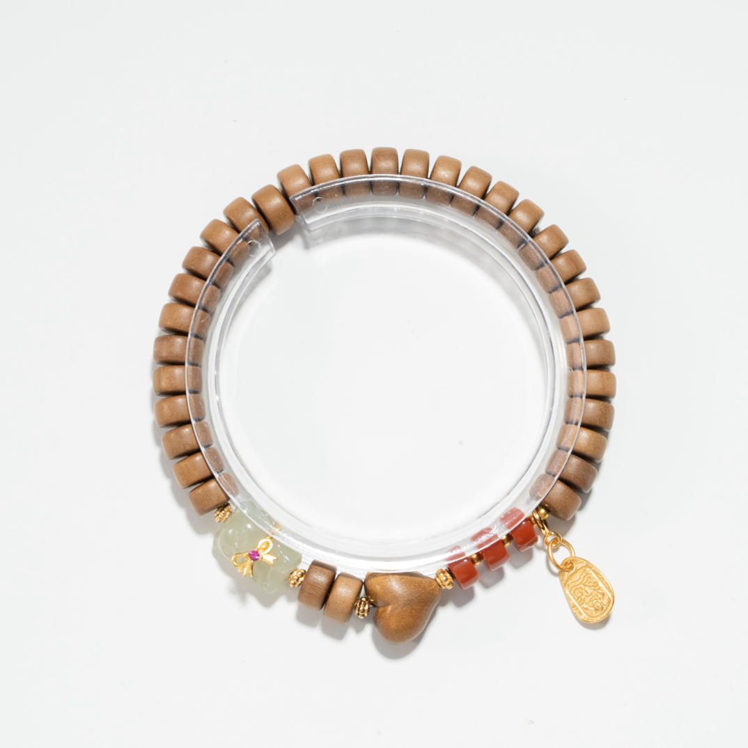 印度老山檀香药片珠南红和田玉小熊