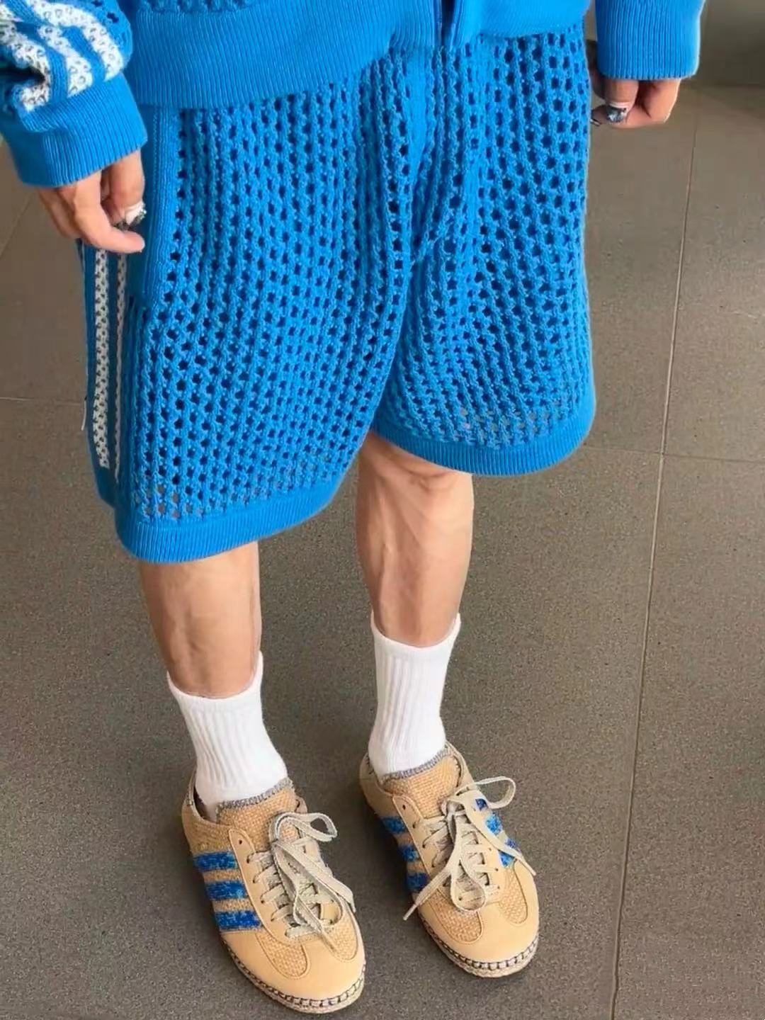 陈冠希联名情侣针织镂空短裤舒适柔软透气网状五分裤男女同款