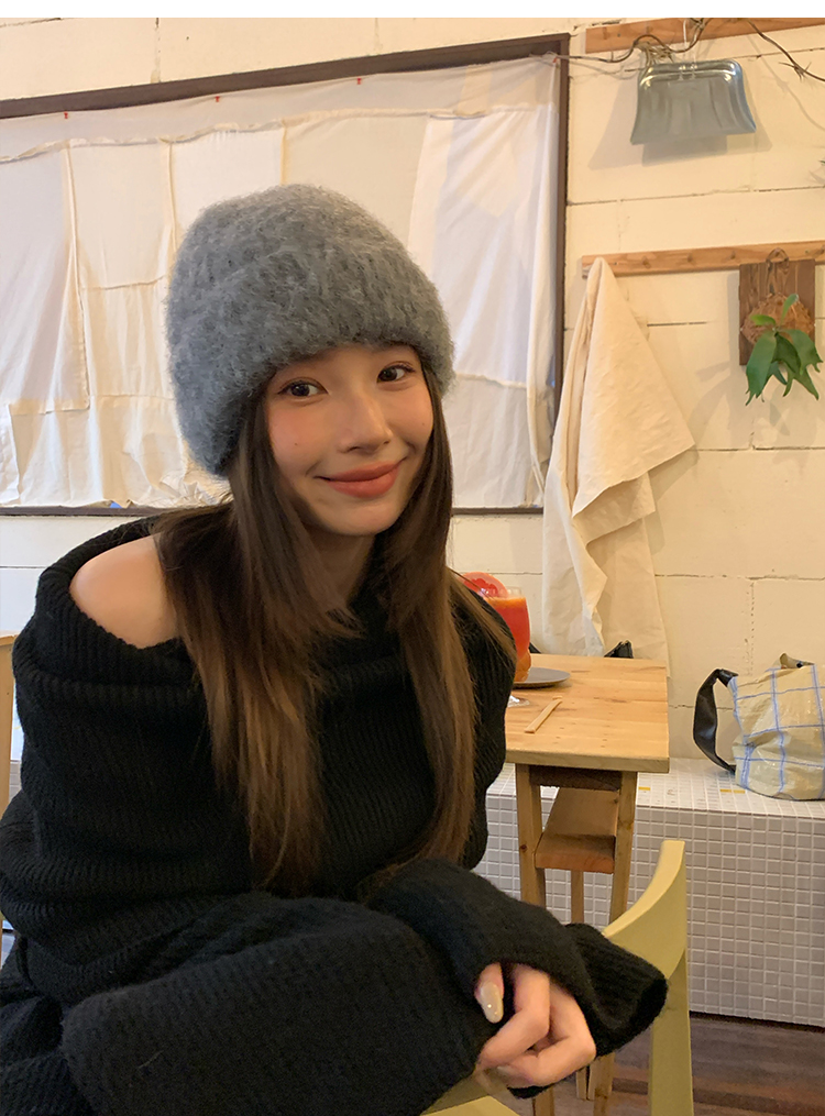 羊毛针织毛绒帽子女冬季套头冷帽加厚款保暖毛线帽堆堆帽ins