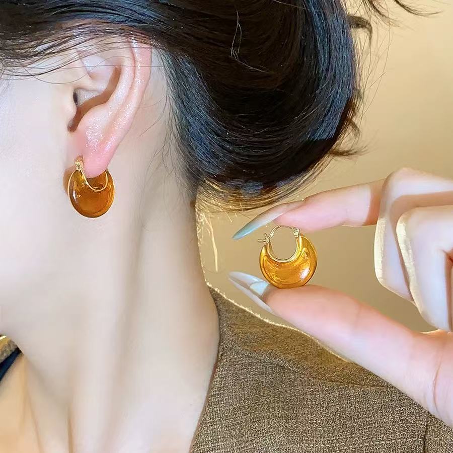 铜合金耳饰 【适合圆脸女孩】夸张圆形豹纹耳扣耳环女气质时尚耳饰