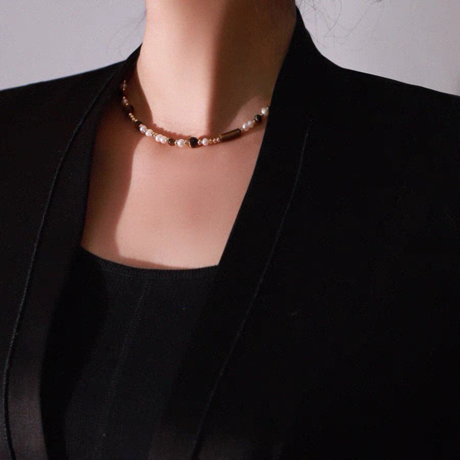 铜合金珐琅吊坠 美拉德高级感优雅气质锁骨时尚串珠项链可订做