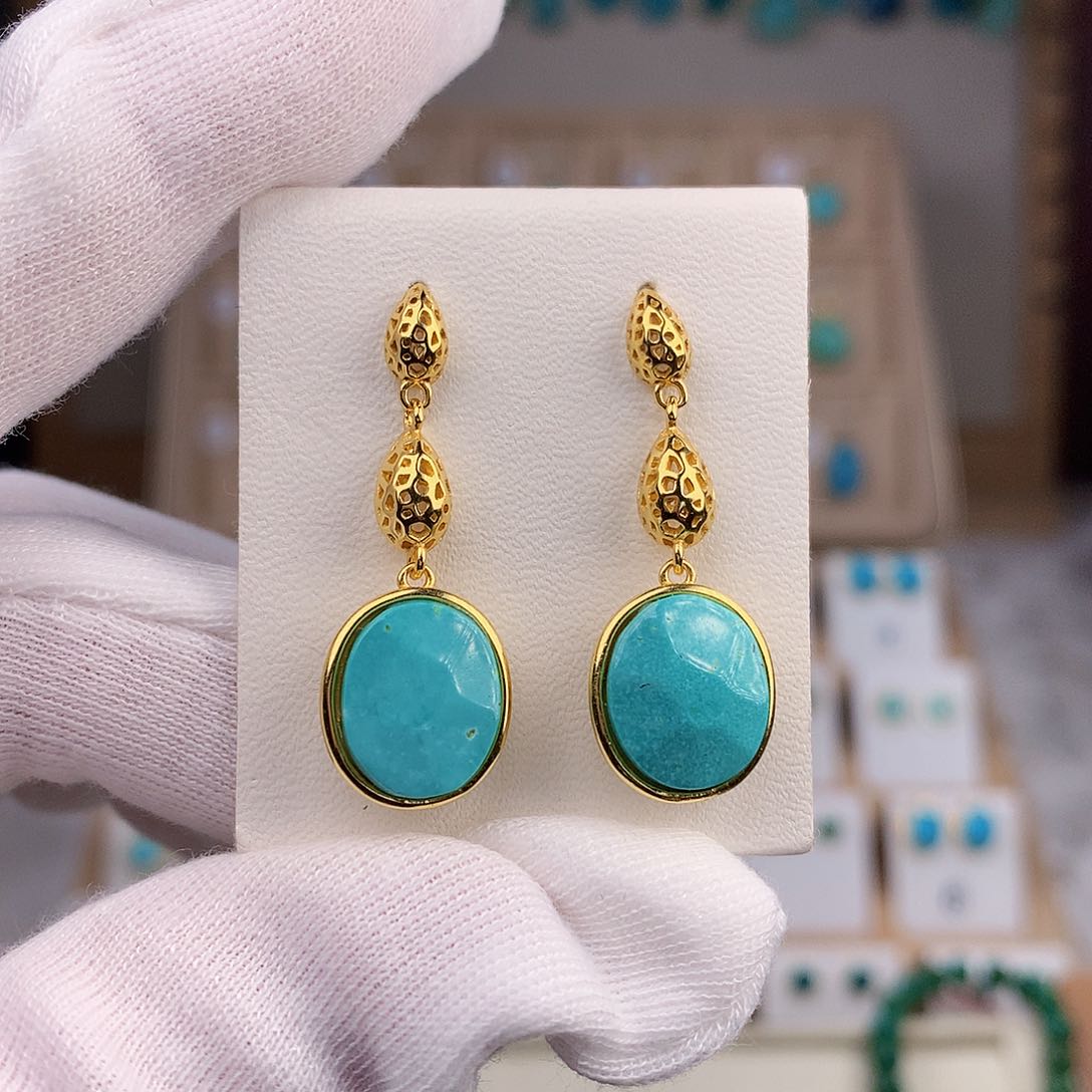 绿松石耳饰银S925镶嵌