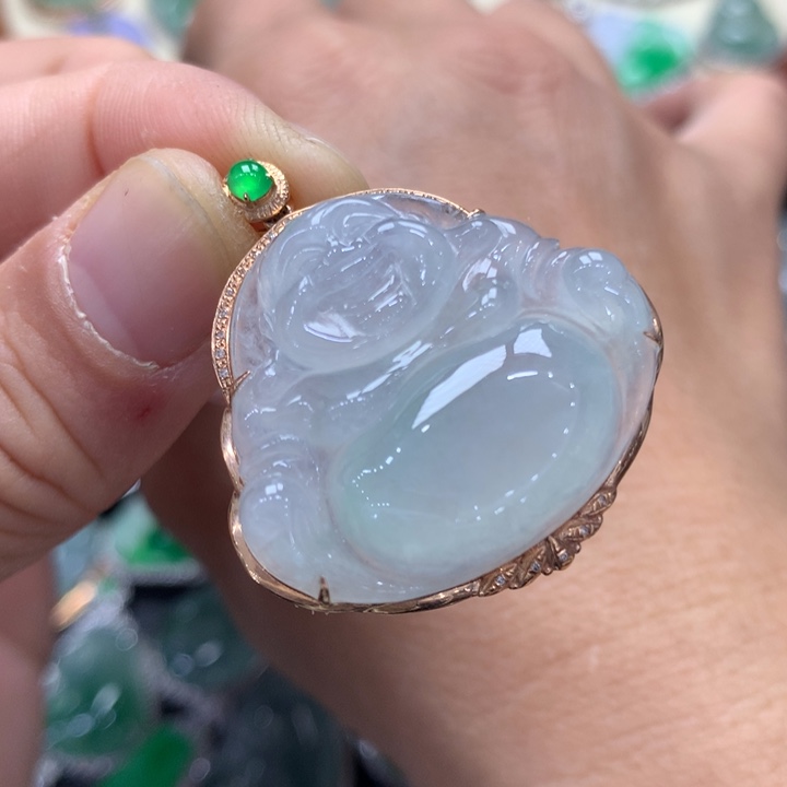 翡翠吊坠(不含链)18K金镶嵌