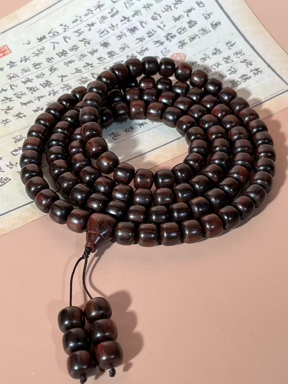 海南黄花梨老料紫油梨9*10*108颗多圈手串HHL556