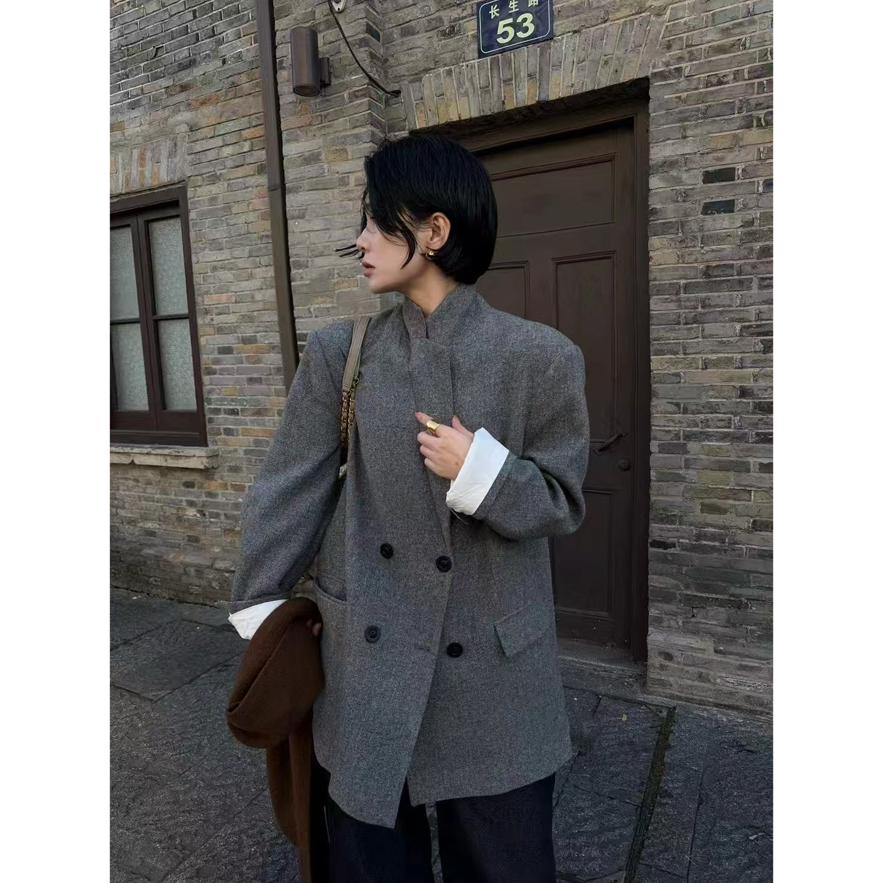 2 Azzony LQ 亚麻灰西装外套 QWML2505411 新款 NEW