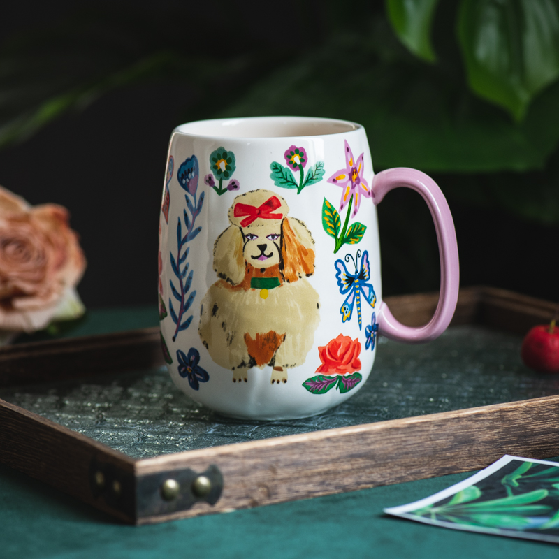 1创意荷花盖子款马克杯茶杯情侣杯咖啡杯陶瓷杯水杯手绘清仓