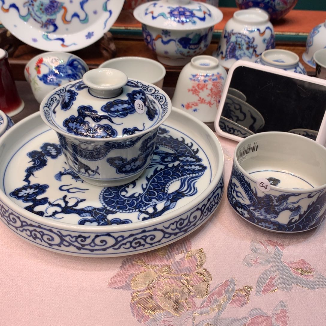 日***3陶摆件33青花龙纹三件套qd298qd297qd299