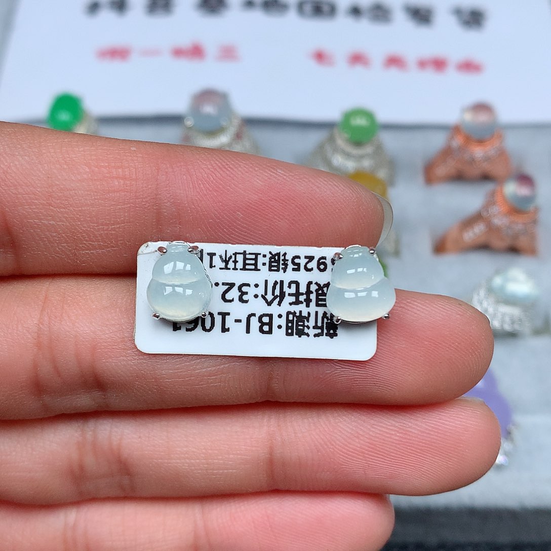 翡翠银S925镶嵌耳钉9号