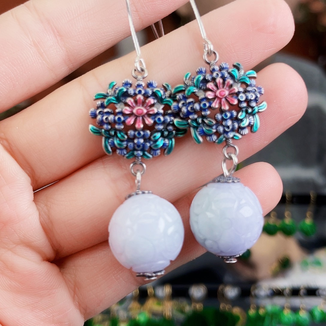 翡翠银S925镶嵌耳饰