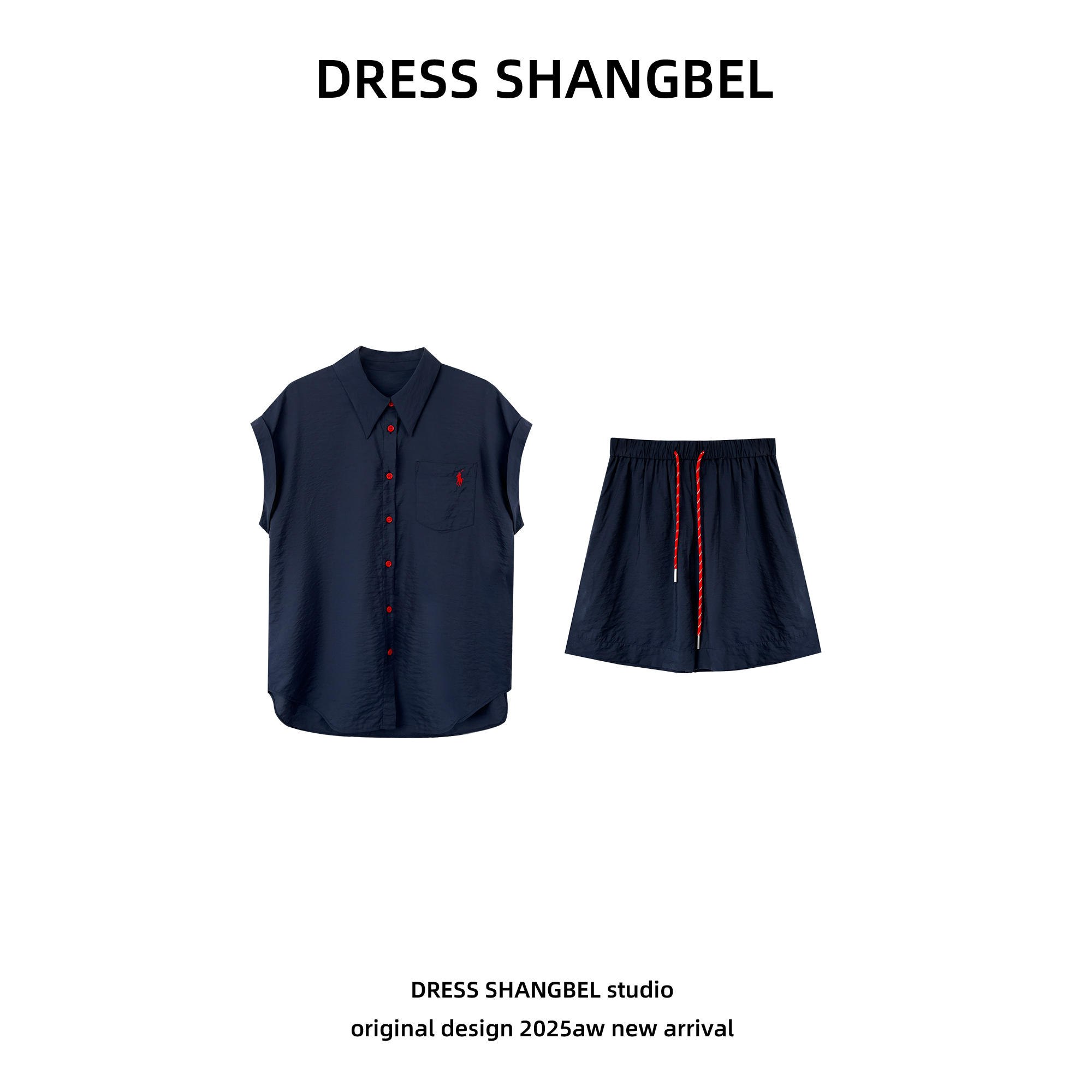 DRESS-夏新款C62时尚减龄遮肉显瘦短袖上衣高腰短裤两件套5203H