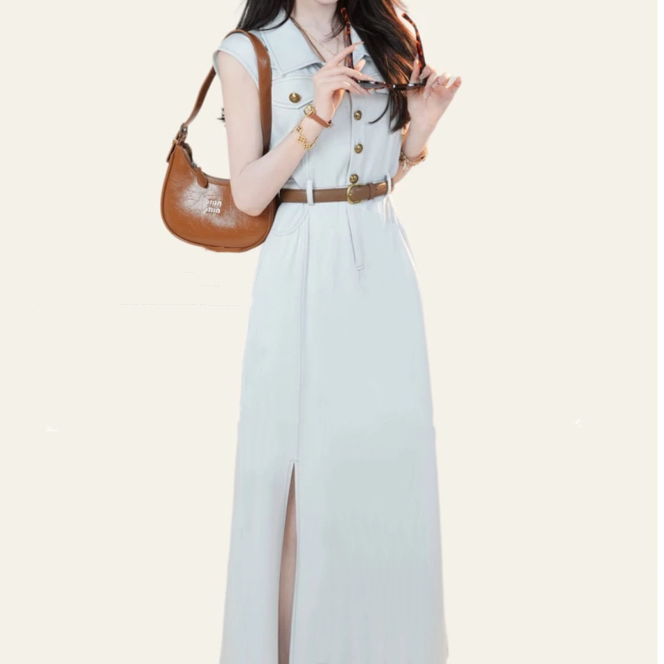 设计感气质POLO领无袖连衣裙女2025夏季新款收腰显瘦包臀短款裙子