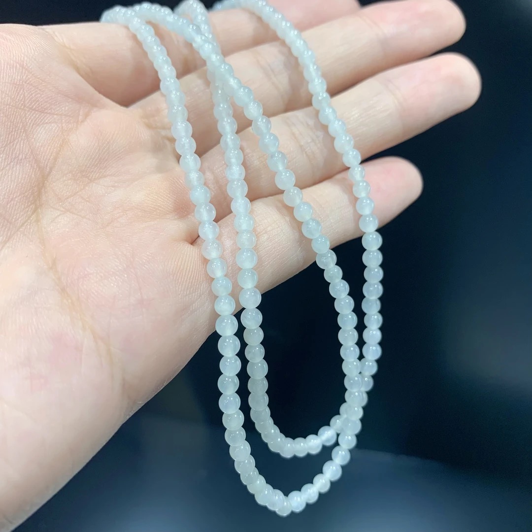 八七珠宝天然翡翠BL白冰小米珠圆珠项链 多样性发一件