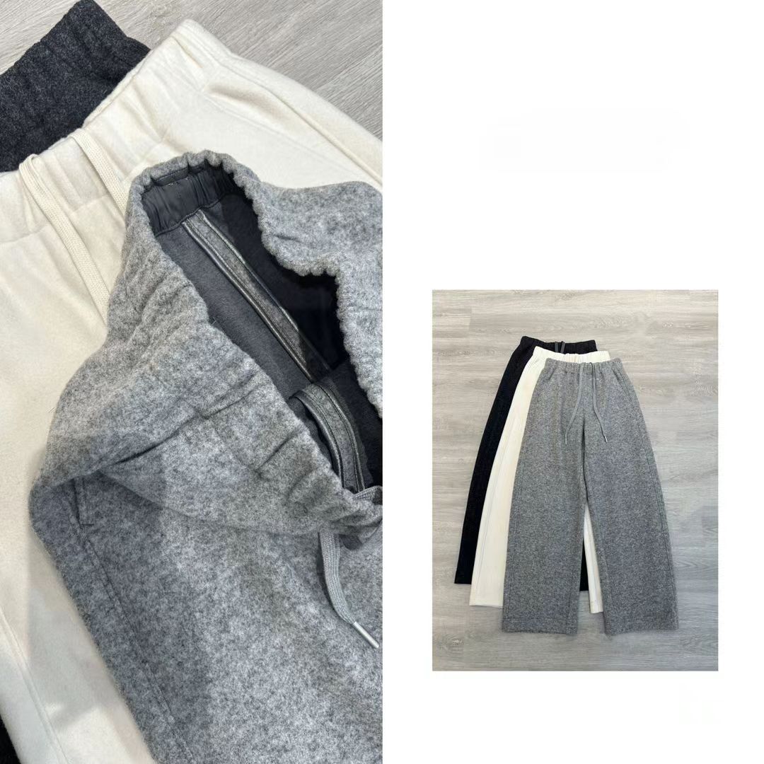 ROW风绵羊毛窄版弯刀裤 极简冬季新品保暖松紧腰拉绒羊毛裤女 